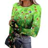 Women's Slim Fit Base Layer T-Shirt, Christmas Graphic Long Sleeve Crewneck Top with Thumb Holes