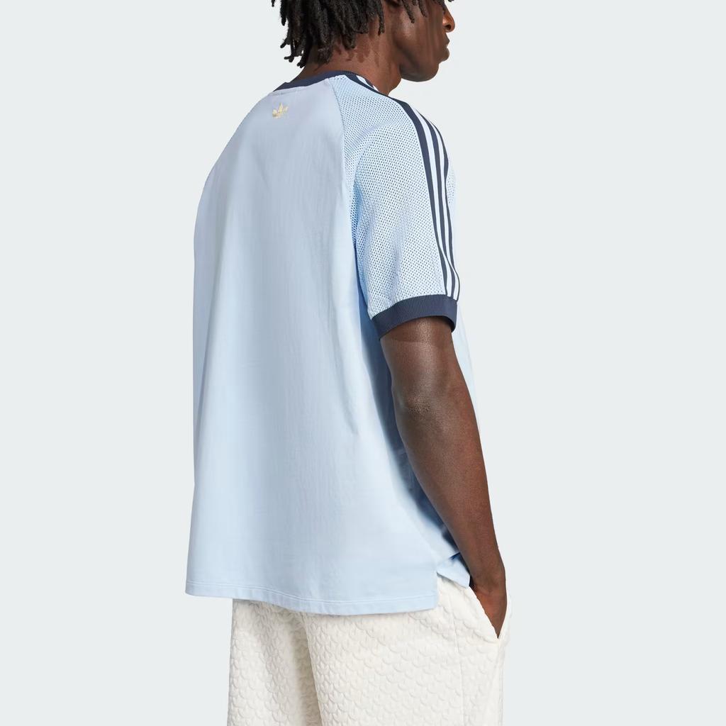 Adidas Originals Gestricktes Premium-T-Shirt Locker Gestreift Rundhals Pullover Kurzarm T-Shirt Herren Tops Himmelblau JN5557