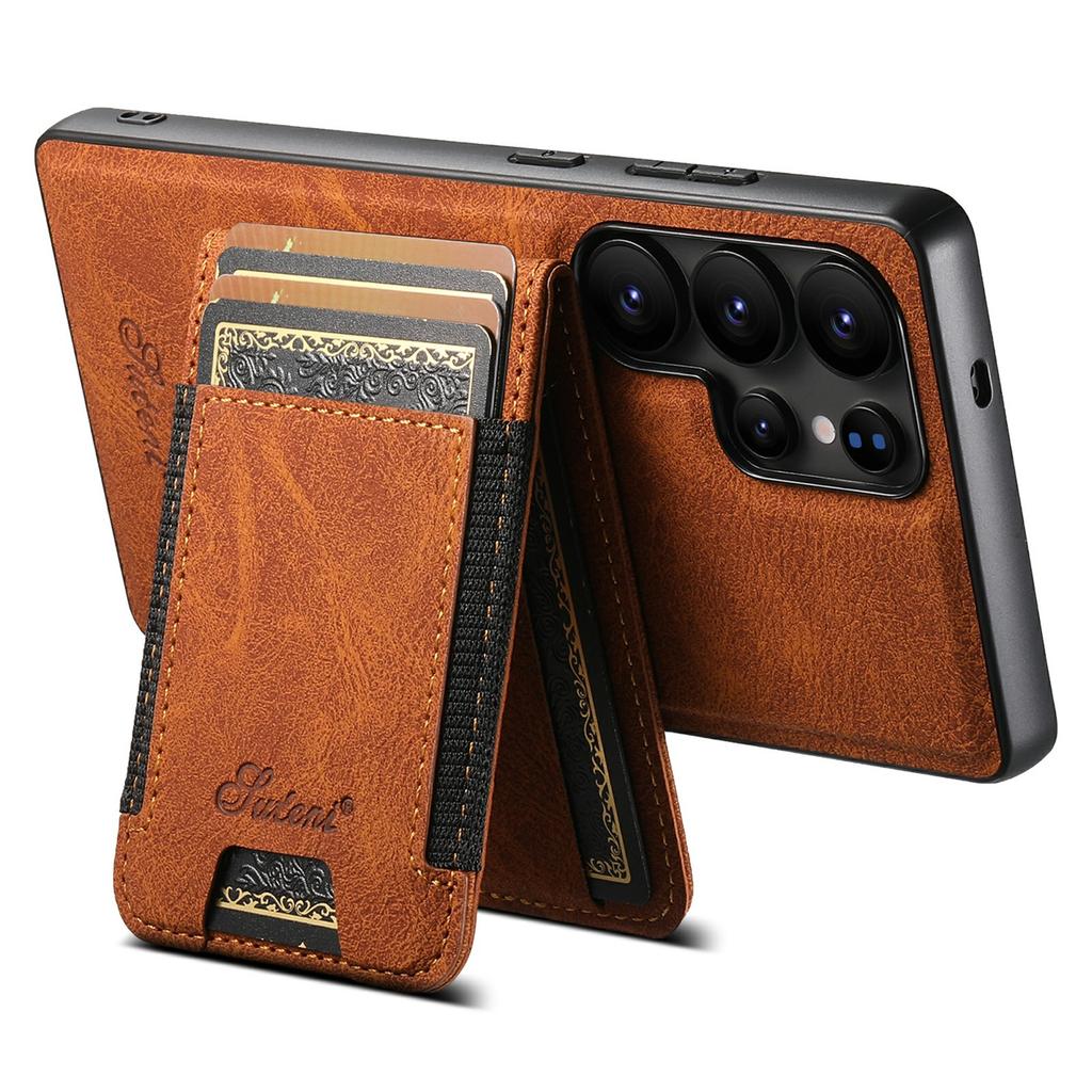 SUTENI H17 For Samsung Galaxy S25 Ultra Magnetic Case Card Slots Leather + TPU Kickstand Phone Cover