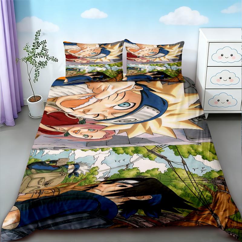 

Duvet Cover 3PCS Uchiha Sasuke Kids Naruto Bedding Set Quilt Cover Pillowcase Uzumaki Double Size Bedroom Soft and comfortable 135x200cm