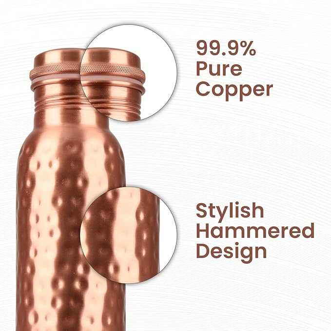 Nirmal Ganga Hammered Copper Bottle 1L | Pure Copper Water Bottle | Handcrafted Leakproof Design | Pack of 1
