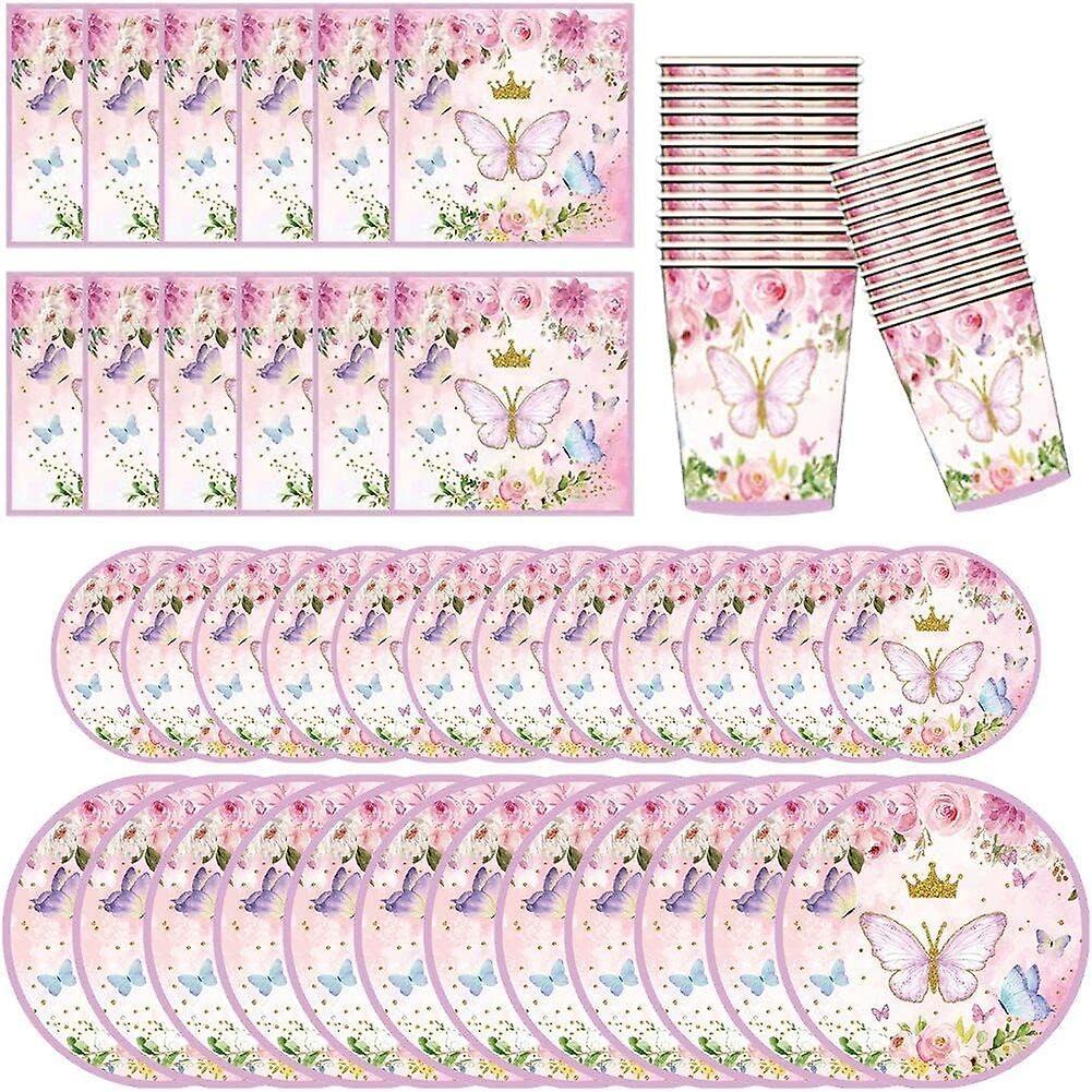 Butterfly Disposable Tableware Set Paper Plate Napkin Banner Happy Girls Birthday Party Decorations Kids Baby Shower Supplies