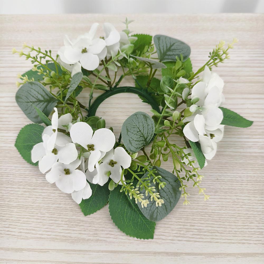 Hydrangea Eucalyptus Leaf Candlestick Small Wreath Simulation Green Plant Indoor Wedding Desktop Decoration Ornament