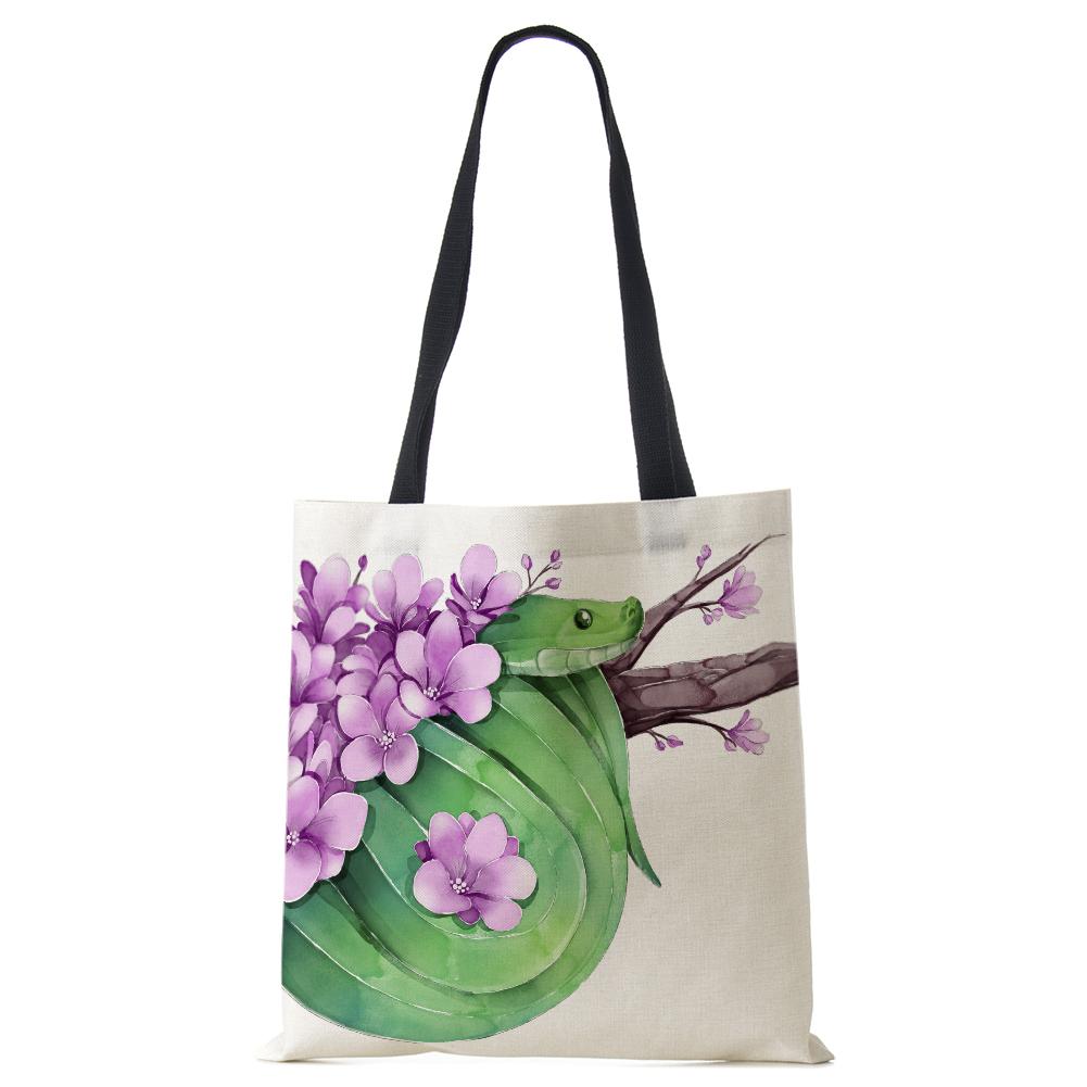 Flower Snake Women Shoulder Bag Letter Printed Reusable Shopper Tote Bag Harajuku Eco Canvas High Capacity Handbag CLE