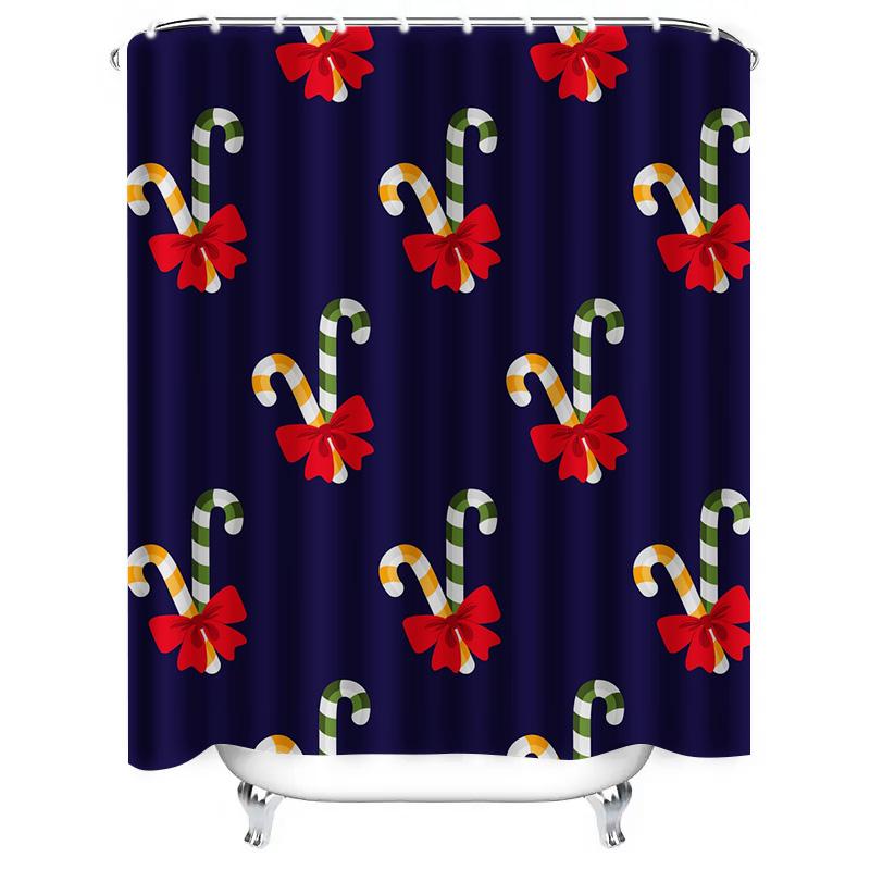 TU Candy Cane Christmas Shower Curtain Festive Holiday Patterned Fabric Decor Waterproof Bathroom Set