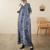 Real shot, spring and summer V-neck thin cotton and linen large size loose literary holiday wind beach skirt retro long robe