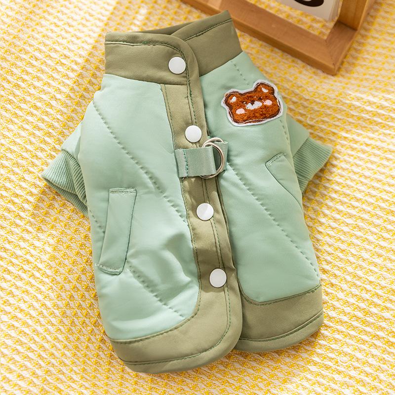 Cute dog cotton-padded clothes to keep warm in autumn and winter Small dog Teddy Bigbear bear sticker quilting cotton two-legged pet clothes