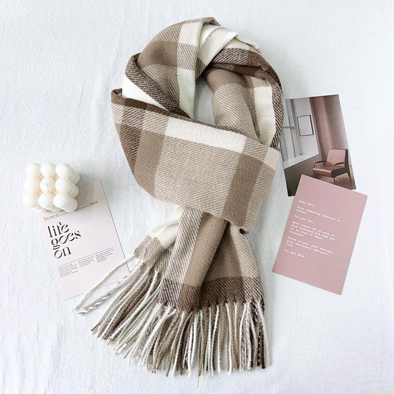 Women S Blue Plaid Faux Cashmere Scarf Warm Neck Wrap For Winter