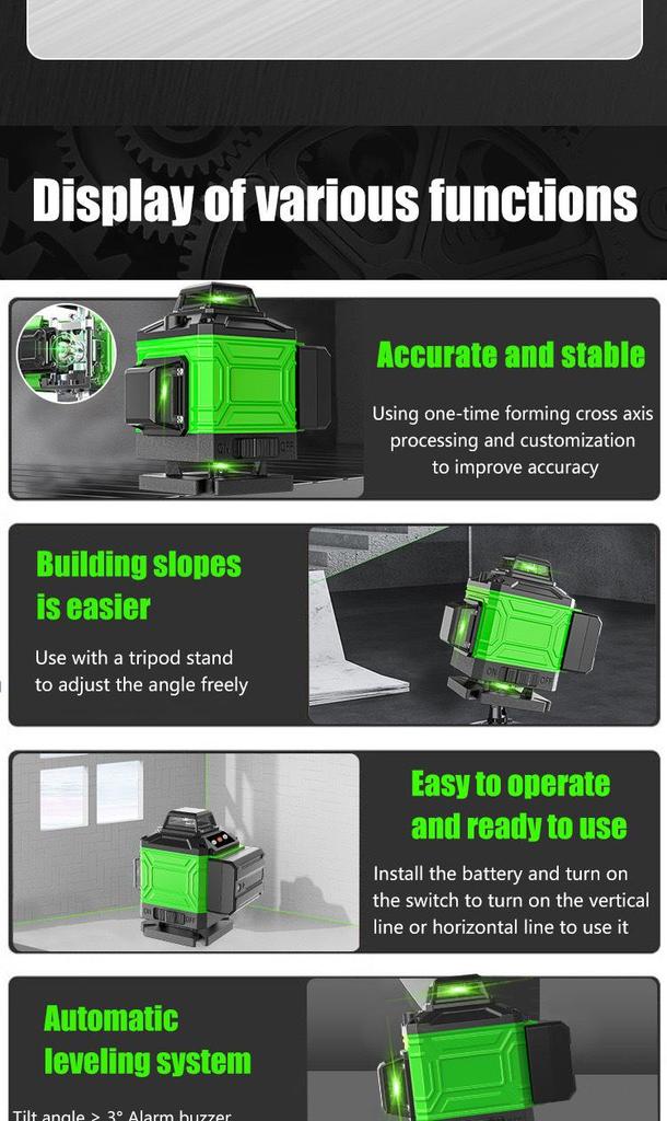 Model A Green Infrared Laser Level with 8/12/16 Lines and Floor/Wall Stickers for Cross-Border Use