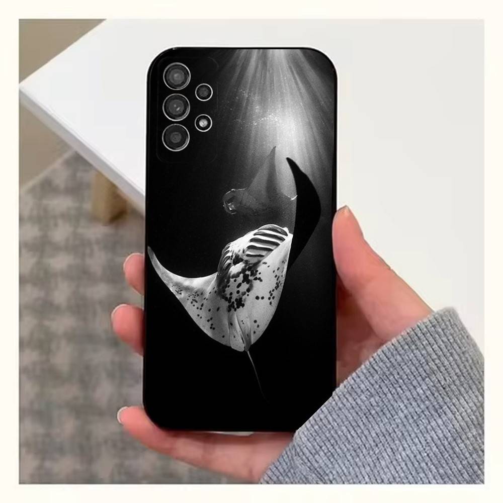 Manta Ray Ocean Animal Phone For Samsung S22,S25,S24,S23,Ultra,FE,Plus,S21,S20,S10,S9,Lite,Soft Silicone Black