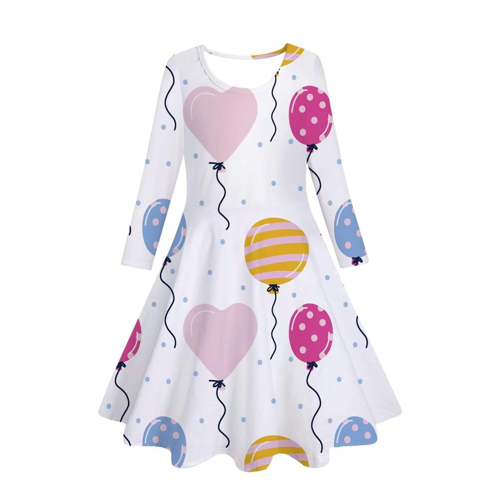 Girls' 3D Balloon Heart Dress Long Sleeve Summer Spring Vacation Daily Holiday Princess Beautiful Sweet Kids 4-12 Years Casual Dress A Line Dress