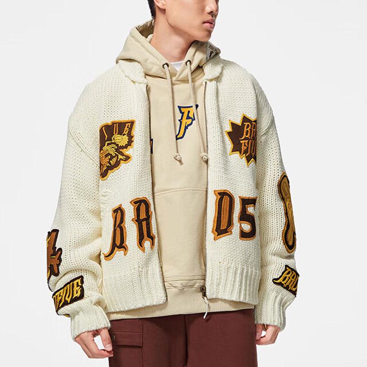 Li-Ning Badfive Knit Letter Long Sleeve Loose Sweater Jacket Men Outerwear Off-White AMBS151-1
