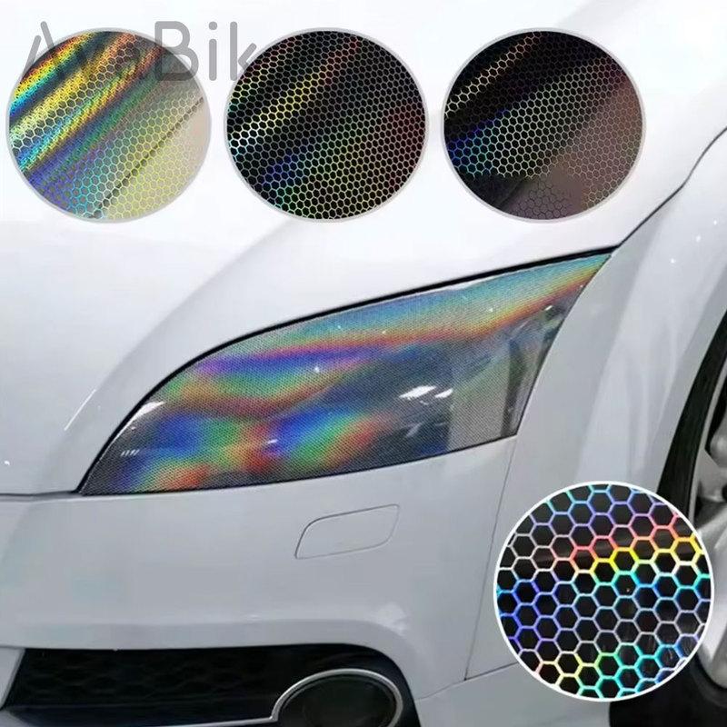 Silver Laser Honeycomb Car Headlight Tint Film Color Changing Vinyl Wrap Foil Taillight Sticker for Vehicle Styling Modification