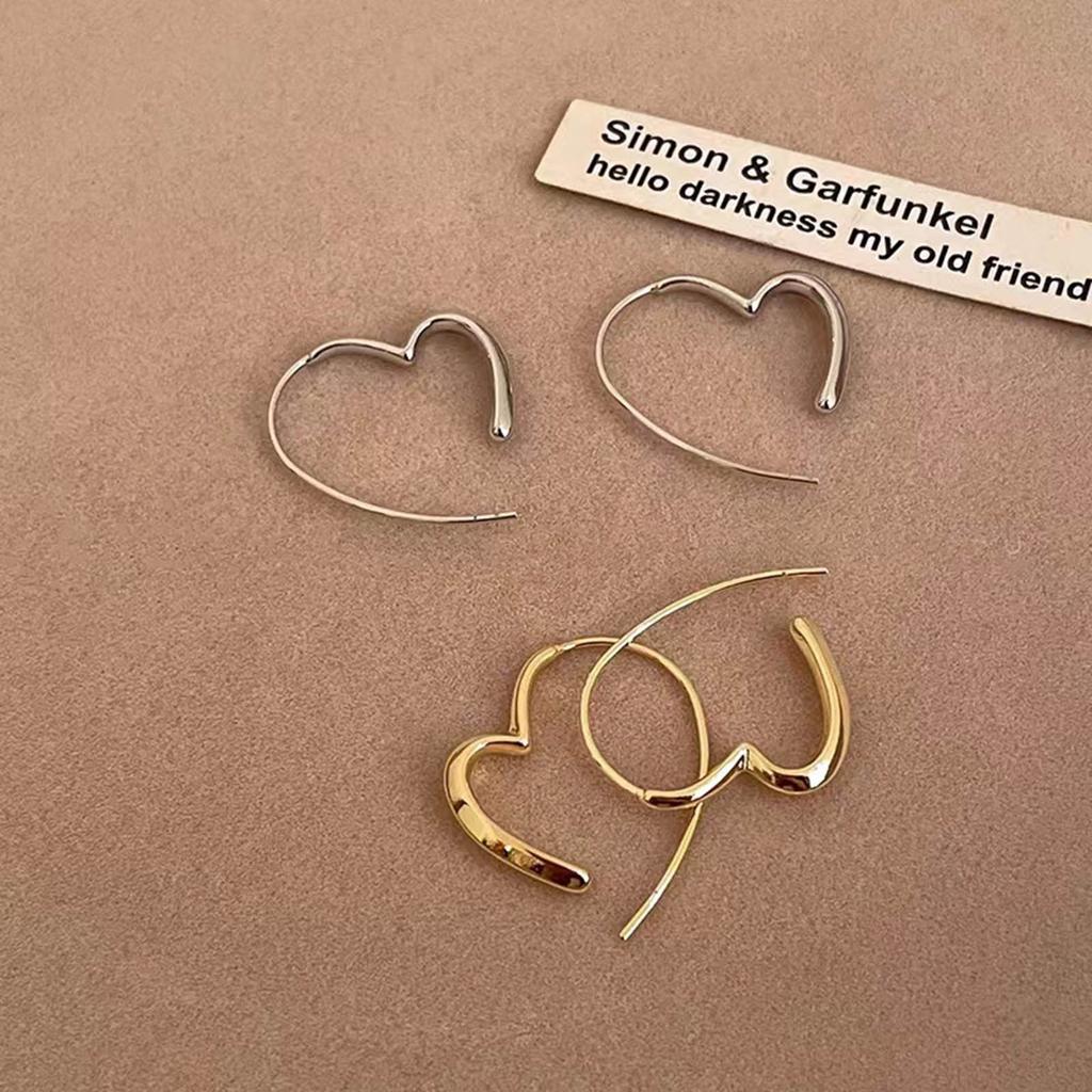 Luxury Heart Drop Earrings Vintage Stud Earrings for Women Circle Ear Piercing Gold Silver Color Ear Hook Trendy Jewelry