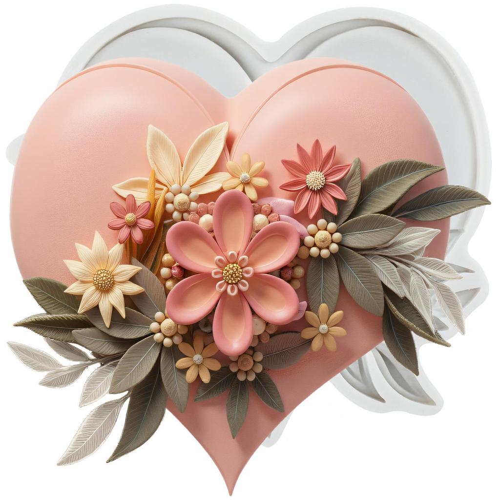 Heart Silicone Molds Love Heart Rose Flower Fondant Mold Relief Flower Mold Cake Decorating Tools Cupcake Topper Candy Chocolate Gumpaste Mold