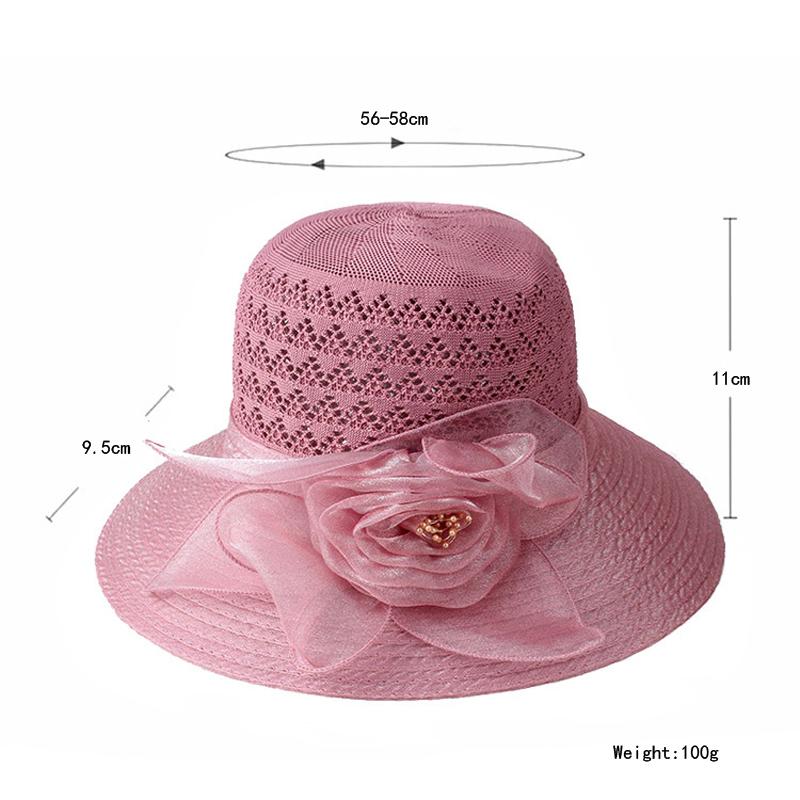 Eleganckie modne damskie kapelusze kościelne dla kobiet z dużą kokardą kwiatową, letni kapelusz chroniący przed słońcem, ślubny, z szerokim rondem, oddychający, morski, plażowy