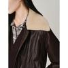 JIUZI Vintage Faux Fur & PU Leather Patchwork Down Jacket