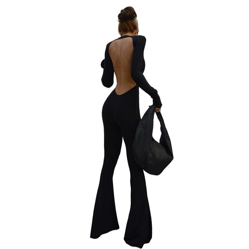 Super Model Catwalk Red Carpet Aura Net Red Wind Tall Long Sleeves Backless Slim Fit Wide Leg Slimming One-Piece Pants