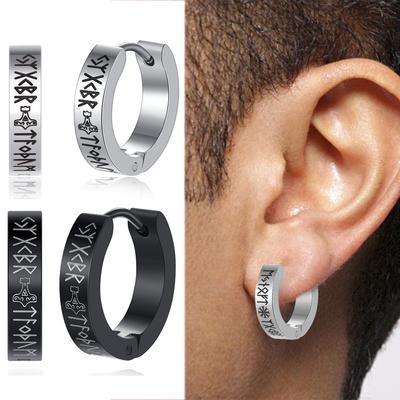 1 Paar Wikinger Runen Creolen Edelstahl Huggie Ohrringe für Männer Frauen Modeschmuck