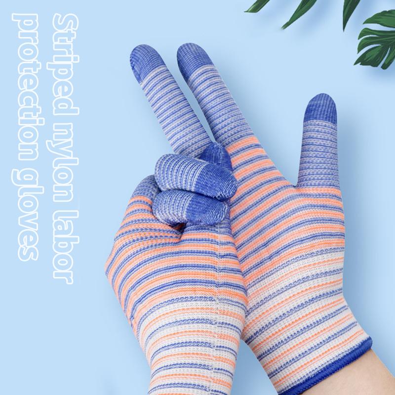 1/3/5 Pair Breathable Work Gloves Thorn Proof Non-Slip Wear-Resistant Nylon Industrial Gloves Striped Anti-Static Gardening Gloves