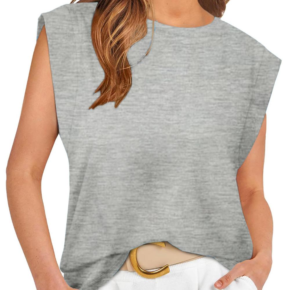 Summer Casual Vest Short Sleeve for Women Crew Neck Sleeveless Loose T-shirt Fashion Simple Work Vacation T-shirt Breathable Lightweight Pullover Top