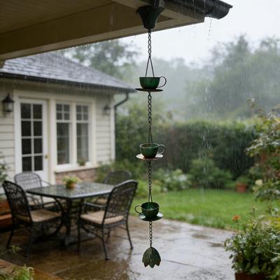 Yousheng Coffee Cup Rain Chain Heavy Duty Metal Outdoor Garden Hanging Rain Catcher Cups Outside Gutters Downspouts Replacement Decorative Rain Chain
