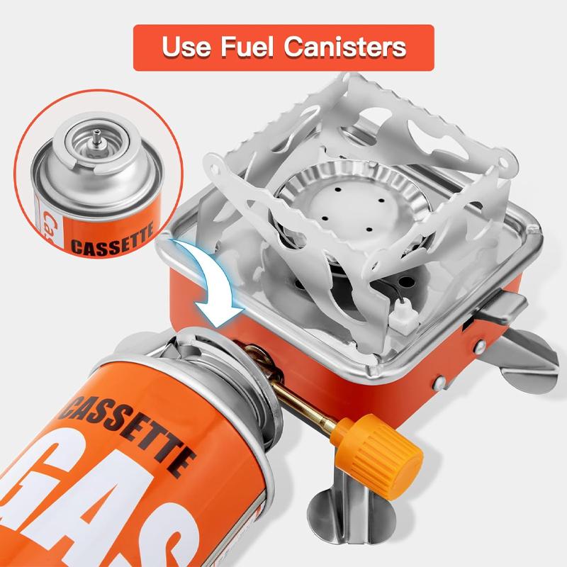 Portable Camping Gas Stove, Mini Foldable Windproof Burner, Outdoor Cooking Utensil for Hiking, BBQ, Picnic, Travel