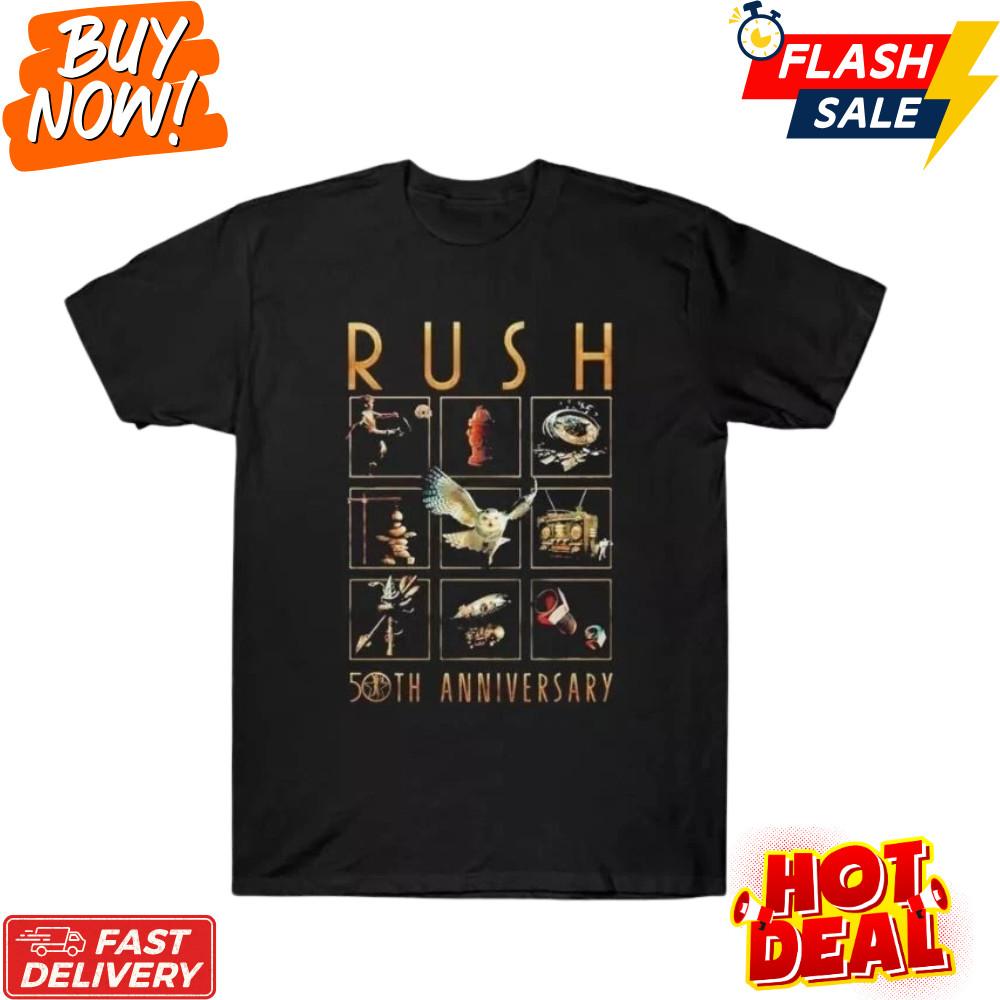 

Rush Band 50th Anniversary Inspired Fan Made T-Shirt Gift For Fans Unisex S-5XL Unisex T-Shirt S