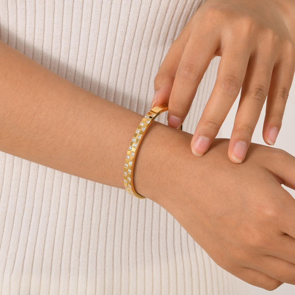 Zircon Square Open Bracelets CZ Stainless Steel Hinged Cuff Bangle Bracelet for Women Luxury Fashion Jewelry