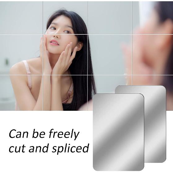 BBTO 9 Pieces Adhesive Craft Mirrors 6 x 9 Inches, 6 x 6 Inches Acrylic Mirror Tiles Small Rectangular Stick on Flexible Self Adhesive Non Glass