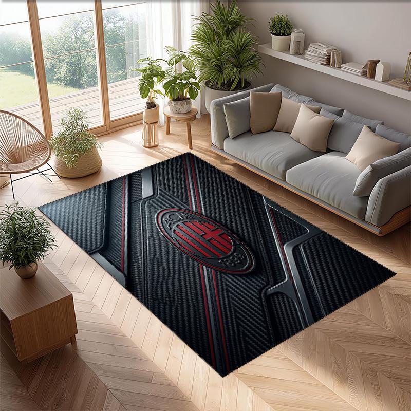 Tappeto in Flanella Stampato AC Milan Antiscivolo Morbido Poliestere Tappeto per Pavimento Tappetino Decorativo da Interno per Camera da Letto Soggiorno Divano Sala Giochi Decorazione Casa