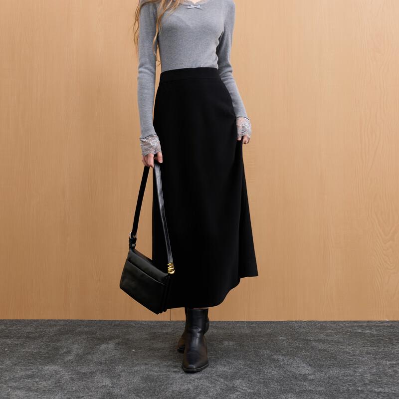 Sancai 2025 Winter High-Waist Knitted A-line Long Skirt S