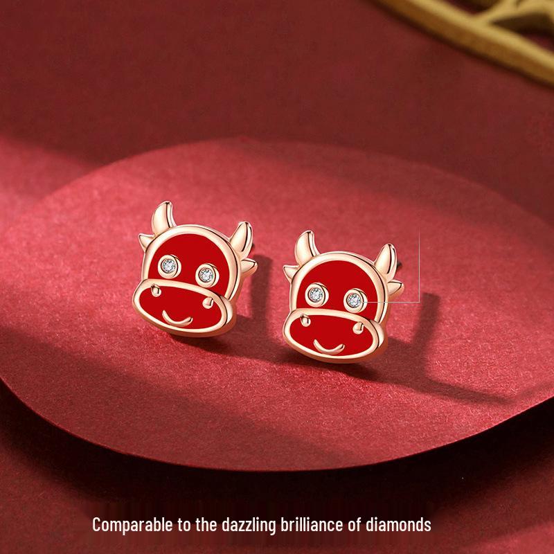 S925 Sterling Silver Zodiac Ox Earrings for Women - Energizing Birth Year Design, Wear Day and Night for Personalized Style. 925 Silver