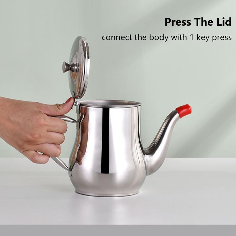 Stainless Steel Teapot with Filter Kitchen Oil Filter Pot Liquid Seasoning Container Coffee Holder Tea Kettle Kitchen Cooking