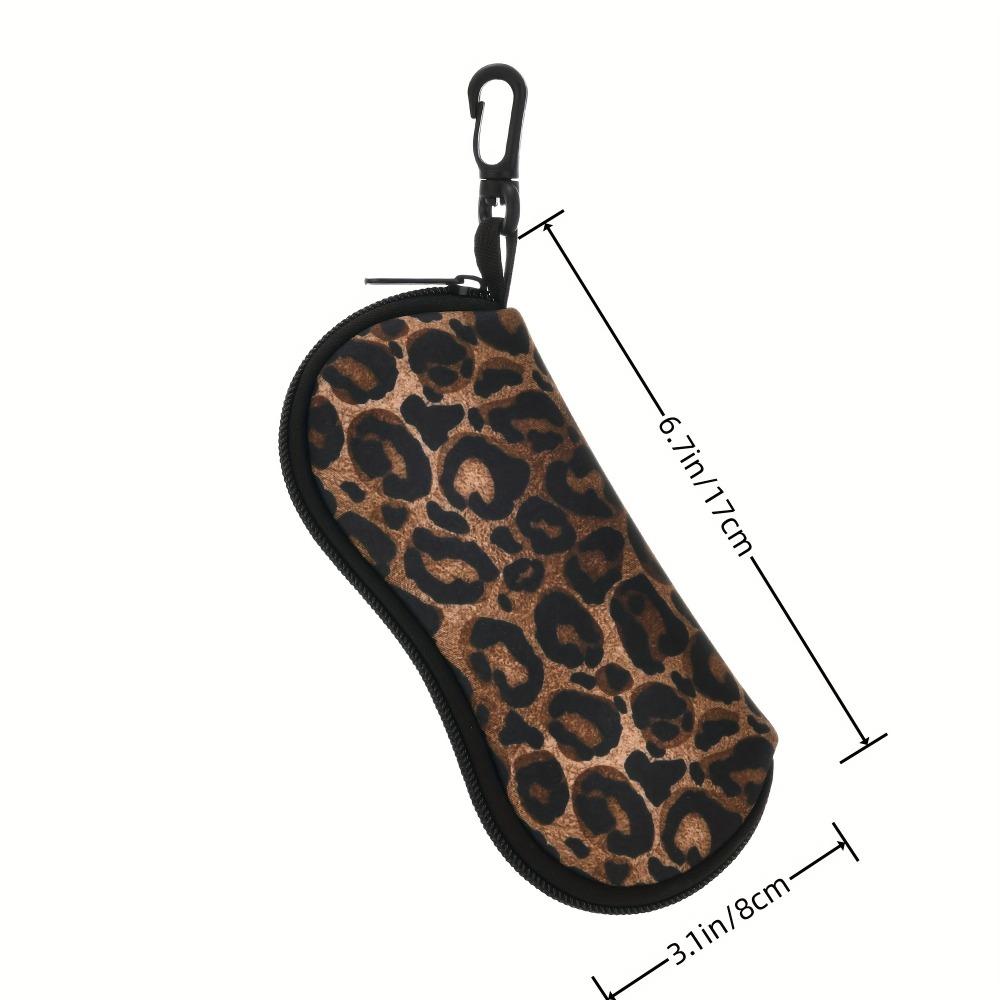 1pc Leopard Print Glasses Bag Portable Zipper Sunglasses Pouch With Carabiner Hook Anti‑Scratch Eyeglasses Protective Bag For Women Fashion Accessory