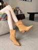 Autumn and winter new pointed thick heel high heel temperament French fashion sleeve suede short boots