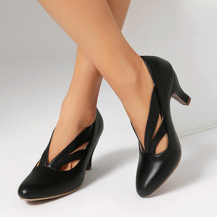 

Women s single shoes round head thin heel high heel hollow Mary Jane women s shoes shallow mouth large size Hugh women s high heels 39 розовый