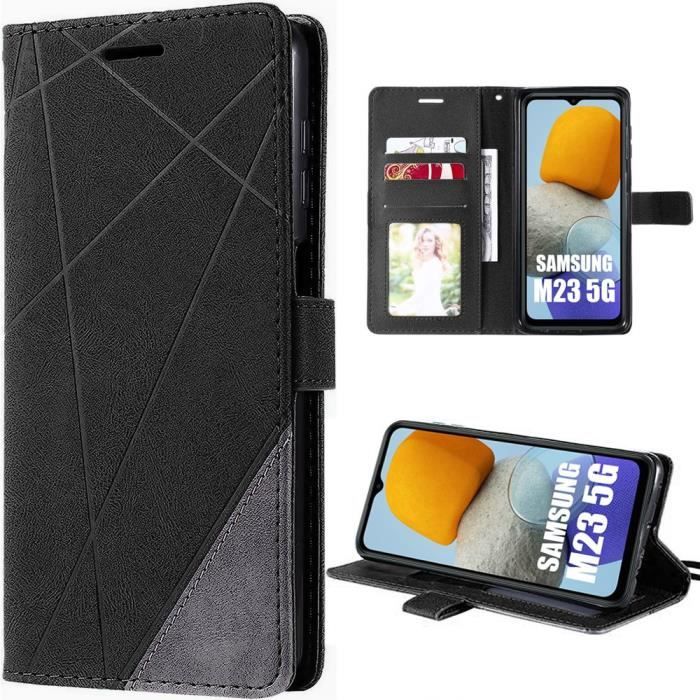 Coque pour samsung galaxy m23 5g effet cuir noir fermeture magnétique