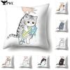 Funny Cat Cushion Cover Cute Cartoon Pets Pillows Cases For Sofa Home Decoration Pillowcase Polyester Throw Pillow Case 45X45Cm