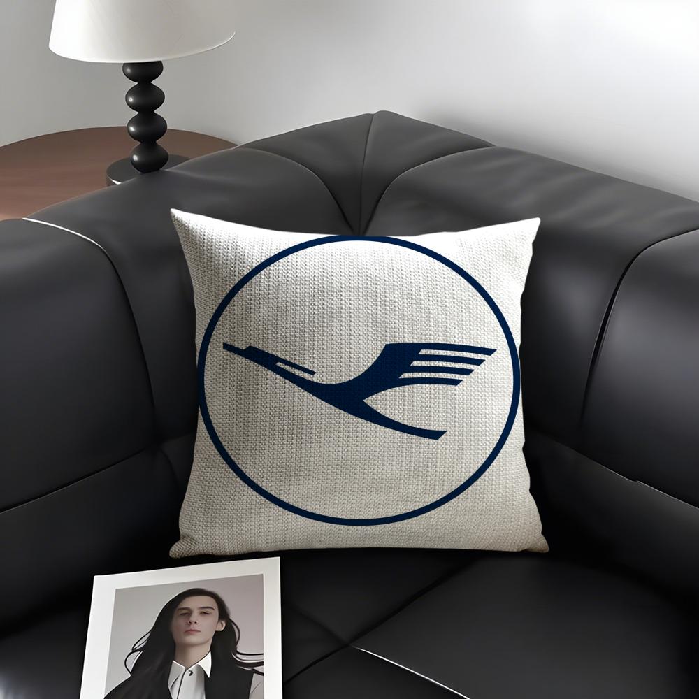 L-Lufthansa German Airlines Pillow Case Natural Linen Organic Fabric Double-Sided Printing Sofa Home Decor Gift Cushion Cover
