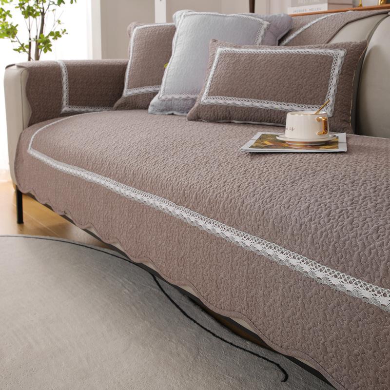 Solid Color Skin-Friendly Sofa Cover Wavy Edges Cushion Cover Wash Cotton Universal Living Room Sofa Cover Furniture Protection