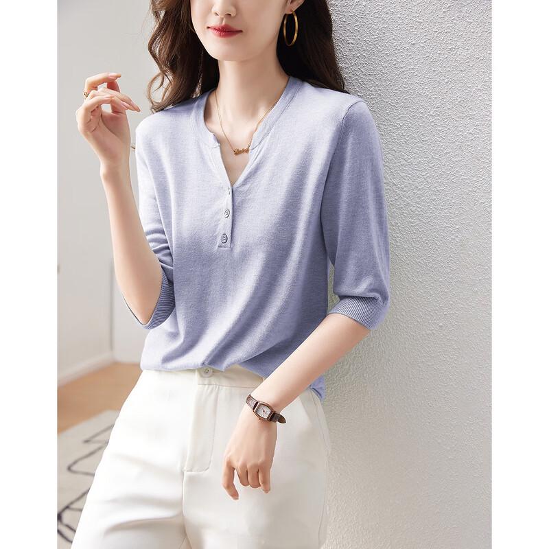 Demana Women's Silk-Wool Blend Half-Open Collar Knit Top
