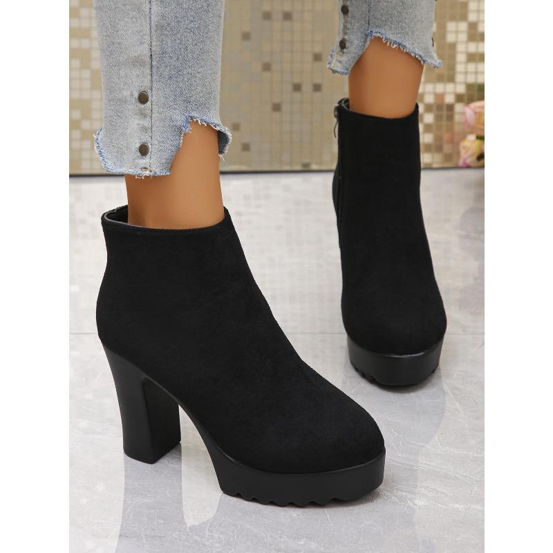 High Heeled Booties Plus Size 2025 Winter New Round Toe Vintage Side Zipper Fashion Boots for Women