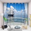 2pcs 3D Balcony Beach Landscape Curtain, Window Treatment For Bedroom Living Room Kitchen Study Room Home Decor Cortinas Drapes