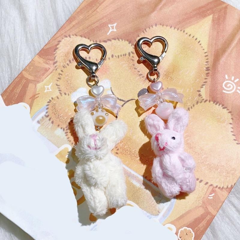 Lovely Rabbit Keychain Bowknot Keyring Bag Charm Keys Holder for Women Couple Gift for Backpack Car Decoration