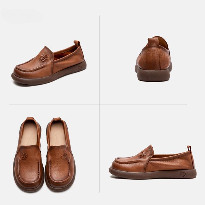 Retro Versatile Women's Shoes Genuine Leather Loafers Round Toe Soft Sole Casual Slip-on Flat Shoes