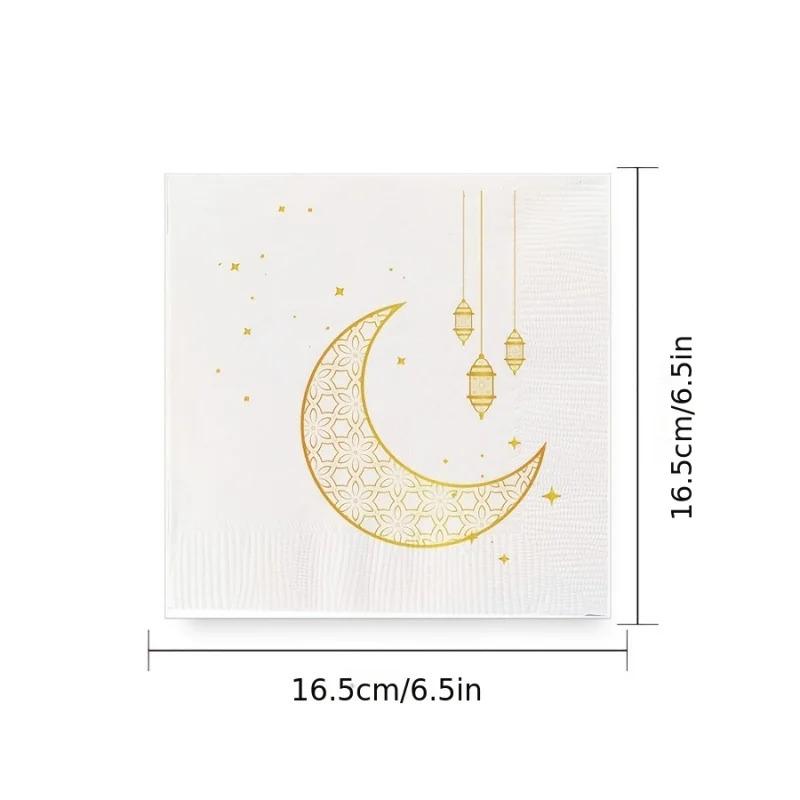 25 Stück Naher Osten Eid al-Fitr Arabisch Ramadan Goldbedruckte Mond Öllampe Servietten Party Tischdekoration Einweg Doppel