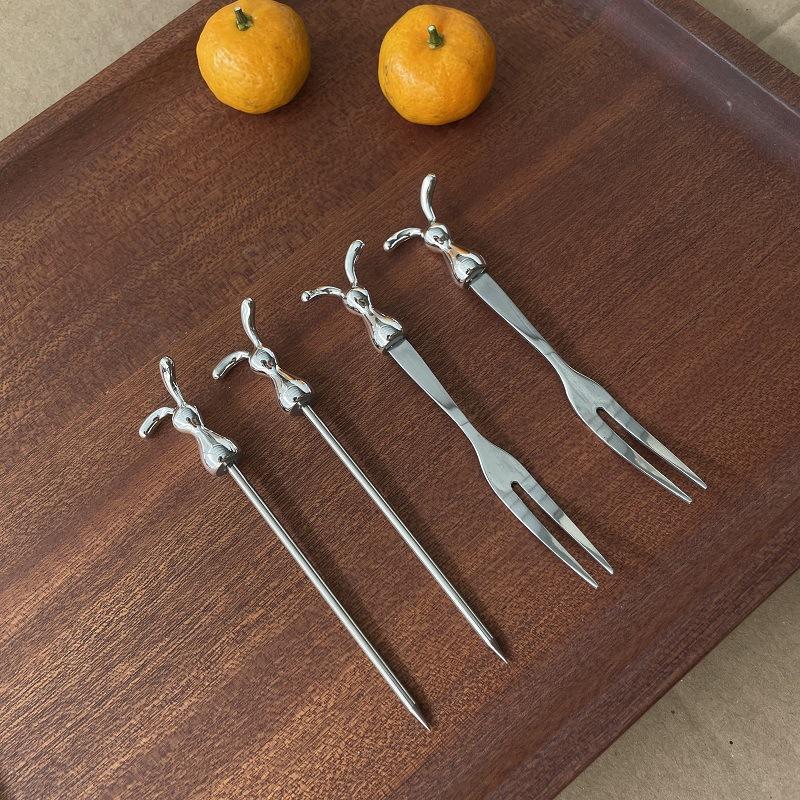Creative Stainless Steel Spoon Cartoon Rabbit Fruit Fork INS Style Milk Tea Coffee Stirring Rod Dessert Snack Spoon Tableware