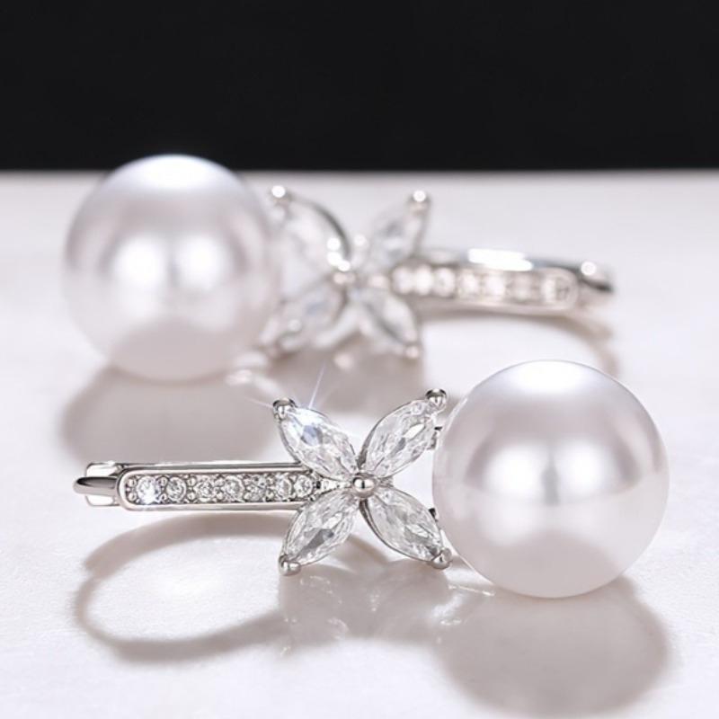 Drop Earrings for Wedding Women Simulated Pearl Pendant Accessories with Bright Zirconia Luxury Graceful Jewelry