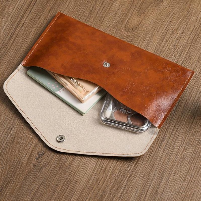 Vintage Leather Cash Envelope Wallet Long Wallet Snap Button Money Holder Minimalist Clutch Purse for Men Women